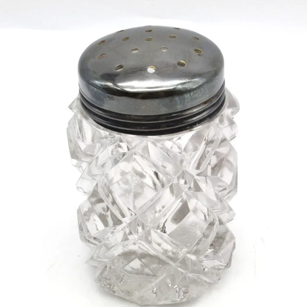 Glass Sugar Shaker Muffineer Hobbs Crystal Diamond Heavy Cut Victorian Antique